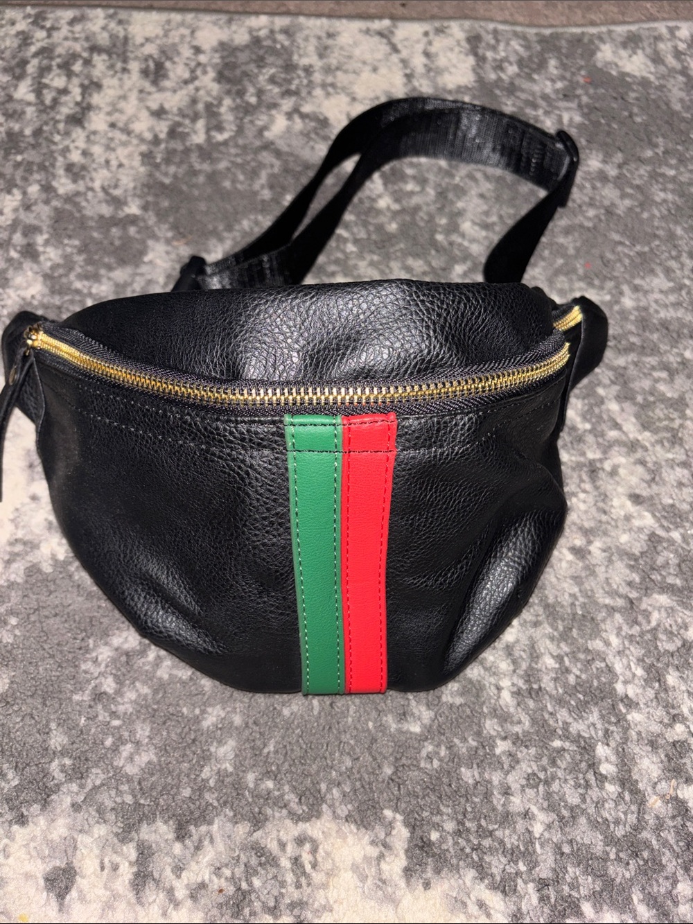 3AM FOREVER Black Leather Waist Bag with Green & Red Stripe